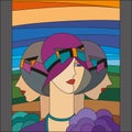 Fashionable women pattern. Three flappers. Art deco stained glass pattern. Royalty Free Stock Photo