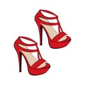 Fashionable women red high-heeled sandals. Open shoes. The design is suitable for icons