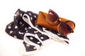 fashionable women's sunglasses. A case for storing glasses. they are lying on a Royalty Free Stock Photo