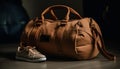 Fashionable women walking with leather luggage bags generated by AI