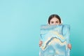 fashionable youth girl holding blue oil painting Royalty Free Stock Photo