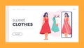 Fashioned Apparel Shop Landing Page Template Young Female Character Trying on Clothes in Dressing Room at Store Royalty Free Stock Photo