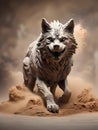 Fashioned by the fusion of stone and sand, an imposing wolf sculpture arises Royalty Free Stock Photo