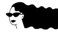 A fashionista woman with cat eye sunglasses, black and white outline cartoon. Royalty Free Stock Photo