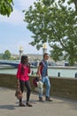 Fashionned tourist walking on the street of Paris