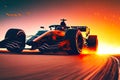 fast-accelerating race car at formula one racing amid sunset, generative ai