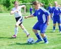 Fast action in youth girls soccer Royalty Free Stock Photo