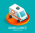 Fast ambulance icon. Isometric illustration of fast ambulance icon for web