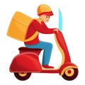 Fast bike delivery icon, cartoon style