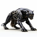 Fast black panther robot, robotic animal isolated over white background. AI Generated