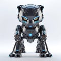 Fast black panther robot, robotic animal isolated over white background. Created with generative Ai