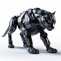 Fast black panther robot, robotic animal isolated over white background. AI Generated