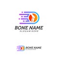 Fast Bone logo design vector, Pixel Bone concept symbol, Knee Tech icon, Knee logo template, Creative design