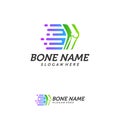 Fast Bone logo design vector, Pixel Bone concept symbol, Knee Tech icon, Knee logo template, Creative design