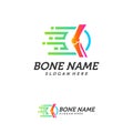 Fast Bone logo design vector, Pixel Bone concept symbol, Knee Tech icon, Knee logo template, Creative design