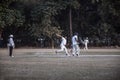 A fast bowler delivered a ball in a cricket match. Royalty Free Stock Photo