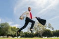Fast business concept. Running businessman ready to run jump and sprint. Royalty Free Stock Photo
