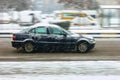 fast car in snowfall day