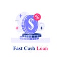 Fast cash loan, coins stack, financial solution, micro lending, easy money