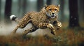 Fast cheetah in action, running through a forest Royalty Free Stock Photo