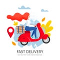 Fast city delivery on scooter text