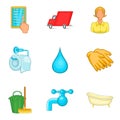 Fast cleaning service icon set, cartoon style Royalty Free Stock Photo