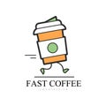 Fast coffee logo design, food service delivery, creative template for corporate identity, restaurant, coffee shop vector