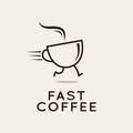 Fast coffee logo. Running coffee cup on white Royalty Free Stock Photo