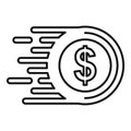 Fast coin money transfer icon, outline style