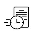 Fast contract. Linear icon of instant deal. Black illustration of quick paperwork, business negotiations, submit formal requests,