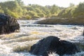 Fast dangerous rapids on the Iset river in the Sverdlovsk region summer day