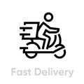Fast Delivery Bike icon. Editable line vector.