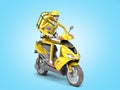 Fast delivery concept the courier on a motorcycle with thermal backpack 3d render on blue gradient Royalty Free Stock Photo