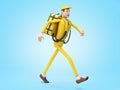Fast delivery concept the courier with thermal backpack 3d render on blue gradient Royalty Free Stock Photo