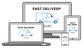 Fast delivery concept on different devices Royalty Free Stock Photo