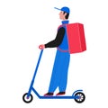 Fast delivery courier on electric motorized scooter