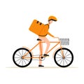 Fast delivery. Couriers provide delivery of goods or postal packages using bicycles. Vector illustration in flat style