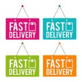 Fast Delivery hanging Door Sign. Eps10 Vector. Royalty Free Stock Photo