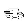 Fast delivery icon. Black truck travels at great speed