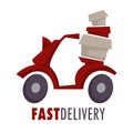 Fast delivery isolated icon moped with boxes or parcels Royalty Free Stock Photo