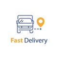 Delivery line icon, transportation vehicle, easy relocation arrangement, rental truck, vector illustration