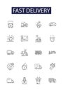 Fast delivery line vector icons and signs. Urgent, Swift, Speedy, Express, Quick, Immediate, Rapid,Fleet outline vector