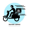 Fast delivery, man riding bicycle, motorcycle icon symbol, pictogram, flat silhouette design for apps and websites, track and