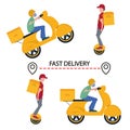 Fast delivery - online delivery service. online order tracking concept, home and office delivery by hoverboard and scooter