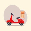 Fast Delivery pizza service by scooter. Vector cartoon illustration. Delivery food concept. Royalty Free Stock Photo