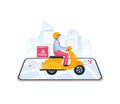 Fast delivery by scooter on mobile. Online food or pizza order. Order by phone. Tracking courier by map application.