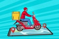 Fast delivery by scooter on smartphone tracking