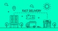 Fast delivery service door to door. Food delivery and online order concept vector for app, web. Van route linear icon Royalty Free Stock Photo