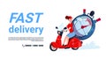 Fast Delivery Service Icon Courier Woman Riding Motor Bike Template Banner With Copy Space