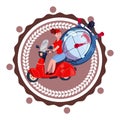 Fast Delivery Service Logo Woman Courier Riding Retro Scooter Icon Isolated Royalty Free Stock Photo